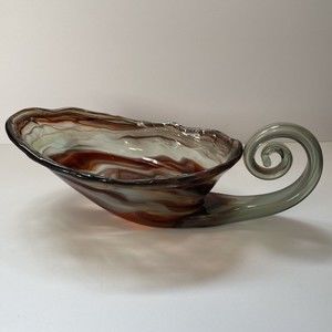 Vintage Hand Blown Swirl Art Glass Purple Hued Centerpiece Bowl Decor